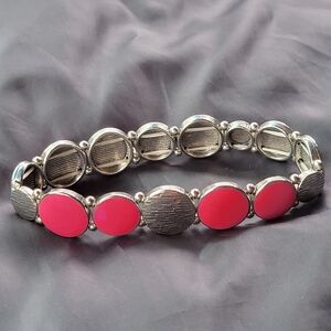 Silver and Red Link Bracelet with Polished Finish